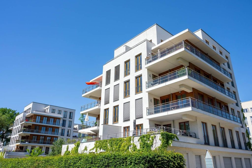 Modern white apartment buildings