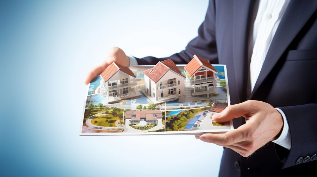 Real estate agent presenting a property brochure